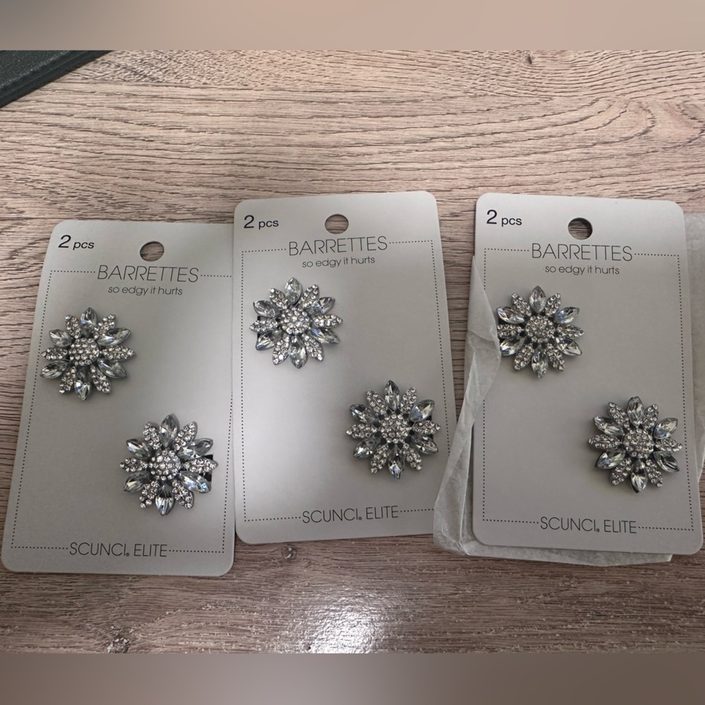 Scunci Elite Silver Flower Barrettes 2 piece in each pack. New